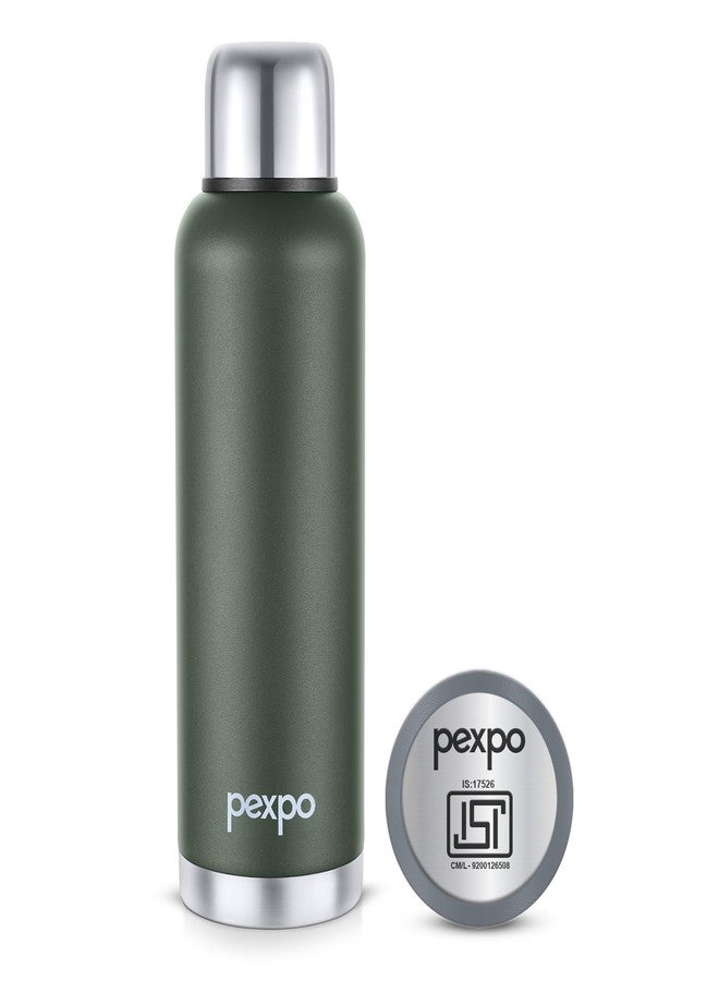 Pexpo Extreme Thermos 1000 ISI Certified Stainless Steel Vacuum Insulated Flask - 970ml | Double Wall Water Bottle With Jute Bag |Hot & Cold |2 Years Warranty |Home, Picnic and Travel - Military Green - Image 1